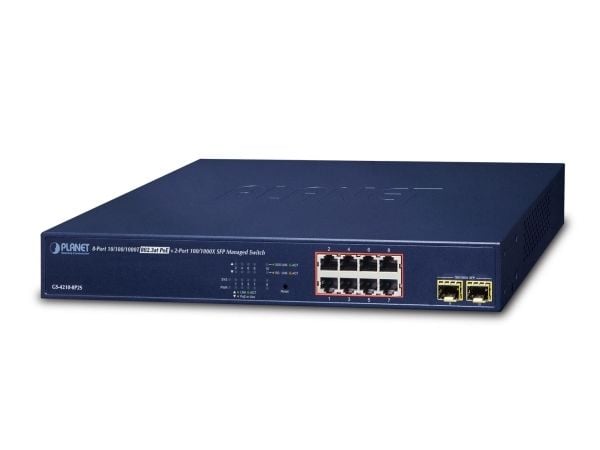 PLANET GS-4210-8P2S - Switch - L4 - Styrt - 8 x 10/100/1000 (PoE+) + 2 x SFP - rackmonterbar - PoE+ (120 W)