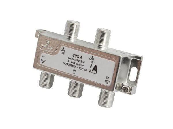 Triax SCS 4, Kaapelin jakaja, 75 O, 5 - 2400 MHz, Hopea, Valkoinen, Naaras/naaras, 11,5 dB