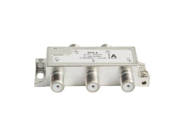Triax SCS 4, Kaapelin jakaja, 75 O, 5 - 2400 MHz, Hopea, Valkoinen, Naaras/naaras, 11,5 dB