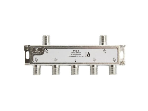 Triax SCS 6, Kaapelin jakaja, 75 O, 5 - 2400 MHz, Hopea, Valkoinen, Naaras/naaras, 16,5 dB