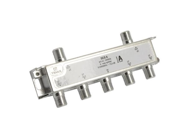 Triax SCS 6, Kaapelin jakaja, 75 O, 5 - 2400 MHz, Hopea, Valkoinen, Naaras/naaras, 16,5 dB