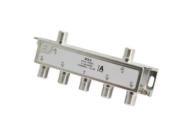 Triax SCS 6, Kaapelin jakaja, 75 O, 5 - 2400 MHz, Hopea, Valkoinen, Naaras/naaras, 16,5 dB