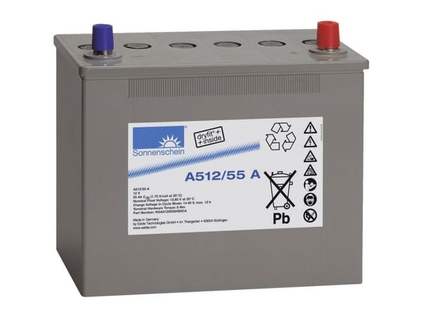 GNB Sonnenschein A512/55 A blybatteri 12 V 55 Ah bly-gel, konuspol, vedlikeholdsfritt, 261×230×135 mm
