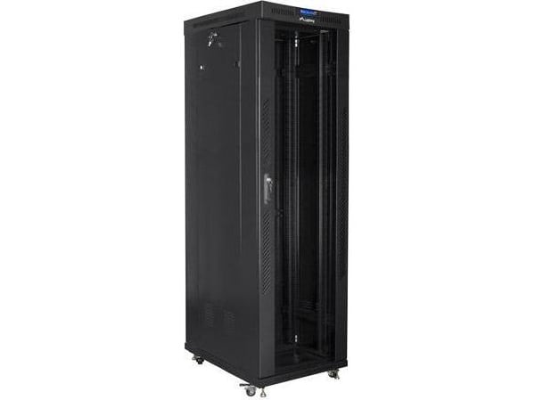 Lanberg FF01 series V2 - Rack skap - 600 x 1000, flat pack, with glass door, LCD - med 6 kjølevifter, termostat - fritt stående, står på gulv - sva...