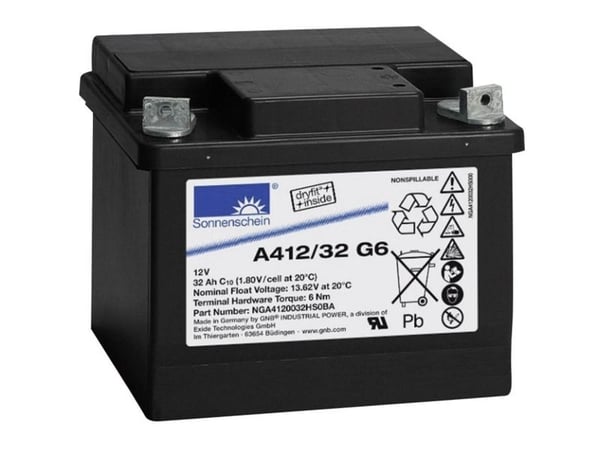 GNB Sonnenschein A412/32 G6 blybatteri 12 V 32 Ah bly-gel 210 x 175 x 175 mm M6 skrue tilkobling vedlikeholdsfritt
