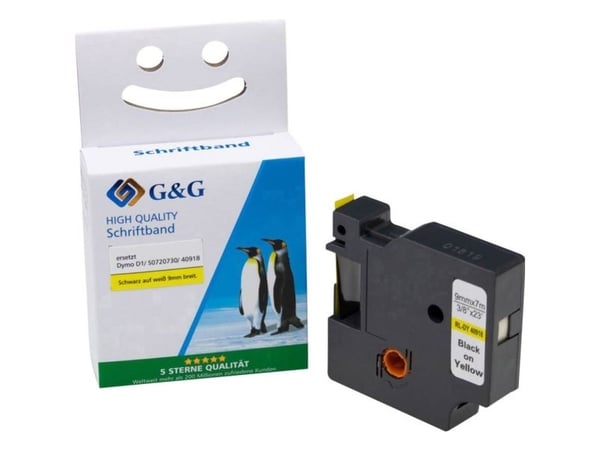G&G 15567, Svart på gult, Kontinuerlig etikett, D1, Svart, DYMO, Dymo LabelManager 100 Dymo LabelManager 160 Dymo LabelManager 210D Dymo LabelManag...
