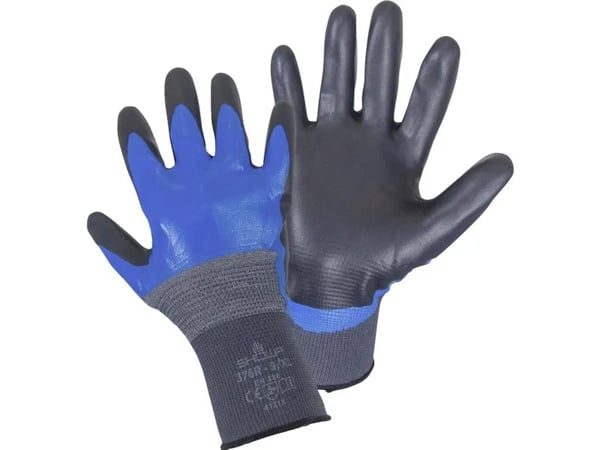Showa 4702, Verkstedhansker, svart, blå, grå, nitril, nylon, tysk