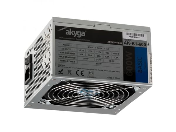 Akyga Basic Series AK-B1-600 - Nätaggregat (intern) - ATX12V 2.31 - AC 230 V - 600 Watt - PFC - grå