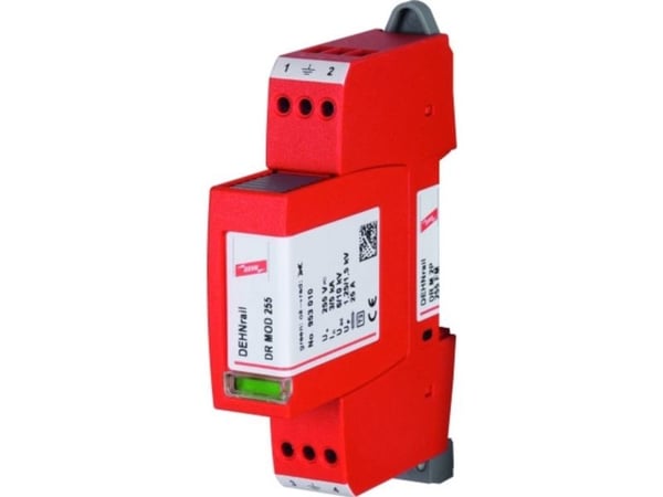 DEHN DR M 2P 255 FM, Pääte, 230 V, 50 - 60 Hz, 5000 A, Punainen, Termoplastinen