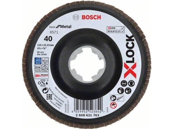 Bosch Tilbehør 2608621763 X-LOCK Lamellskive, metall, settutførelse, G 60, X571, 115 mm, K40 diameter 115 mm 1 stk.