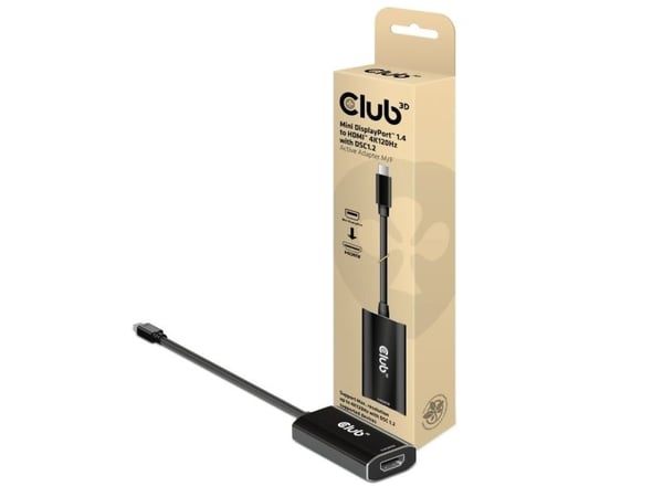 Club 3D CAC-1186 - Adapterkabel - Mini DisplayPort hann til HDMI hunn - 15 cm - aktiv, Enretnings, 8K 30Hz støtte, 4 K 120 Hz (3840 x 2160) støtte ...