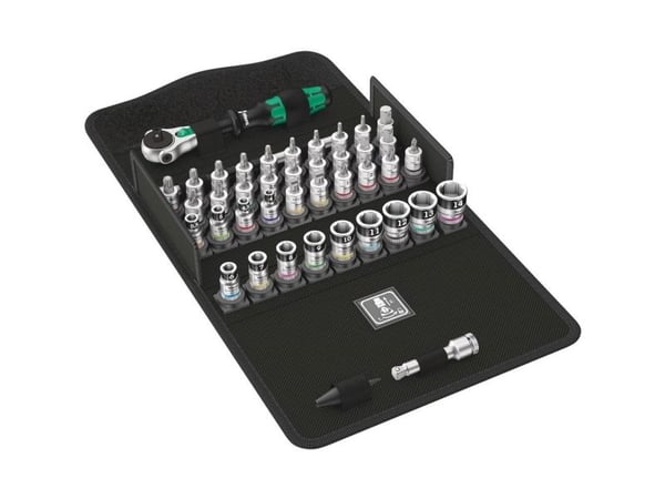 Wera 8100 SA All-in, Pipenøkkelsett, 42 stykker, Sort, Kromfarget, Grønn, Skrallehåndtak, 1 stykker, 1/4"