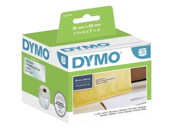 DYMO LabelWriter - Plast - permanet adhesiv - gjennomsiktig - 36 x 89 mm 260 etikett(er) (1 rull(er) x 260) adresselapper - for DYMO LabelWriter 31...