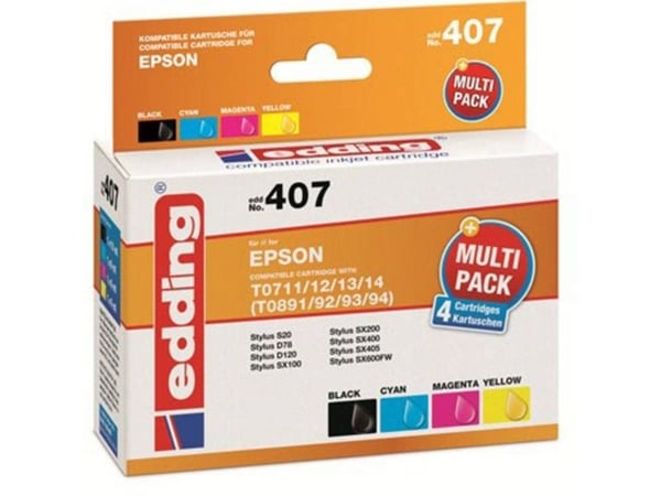 Edding EDD-407, Svart, Cyan, Magenta, Gul, 10 ml, 9 ml, 4 styck