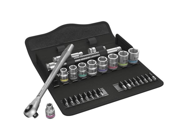 Wera 8100 SB 7, Pipenøkkelsett, Sort, Kromfarget, CE, Skrallehåndtak, 1 stykker, 3/8"