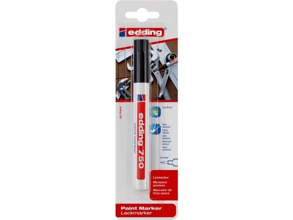 Edding 750, Sort, Sort, Hvit, Keramisk, Glass, Metall, Plast, Tre/laminat, 2 mm, 4 mm, 1 stykker