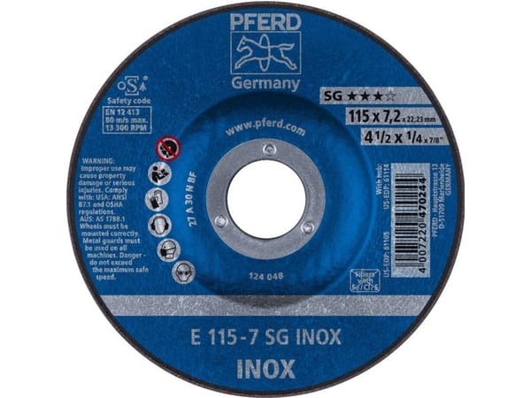 PFERD 62211623, 11,5 cm, 2,22 cm, 7,2 mm, 13300 RPM, 10 stykker