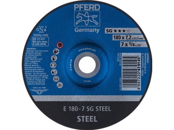 PFERD 62217626, 18 cm, 7,2 mm, 8500 RPM, 10 stykker