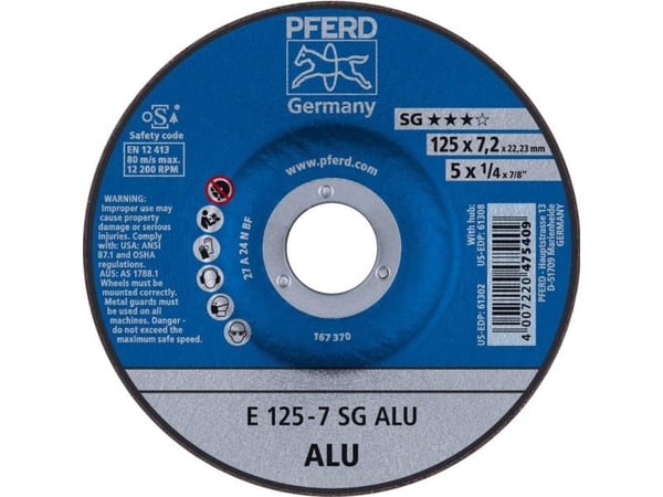 PFERD 62212622, 12,5 cm, 2,22 cm, 7,2 mm, 12200 RPM, 10 stykker