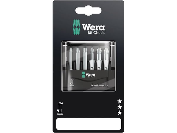 Wera Bit-Check 6 Universal 2 SB - Spissett for skrutrekker - 6 deler - torx, phillips, pozidriv - T15, T20, T25, PH2, PZ1, PZ2 - heksagonal - lengd...