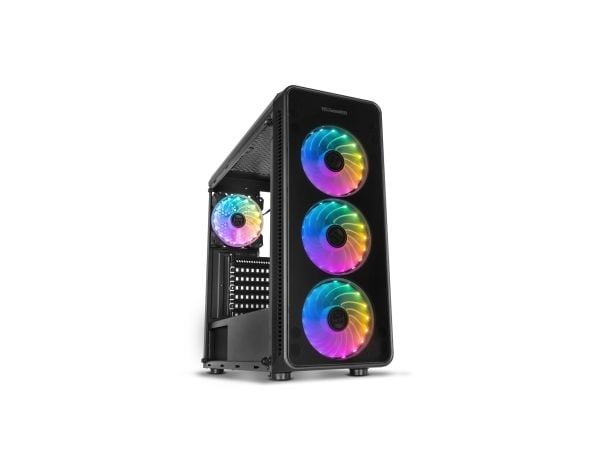 NOX Hummer TGM - Mid tower - ATX - sidepanel med vindu (herdet glass) - ingen strømforsyning (ATX) - svart - USB/Audio/Mic