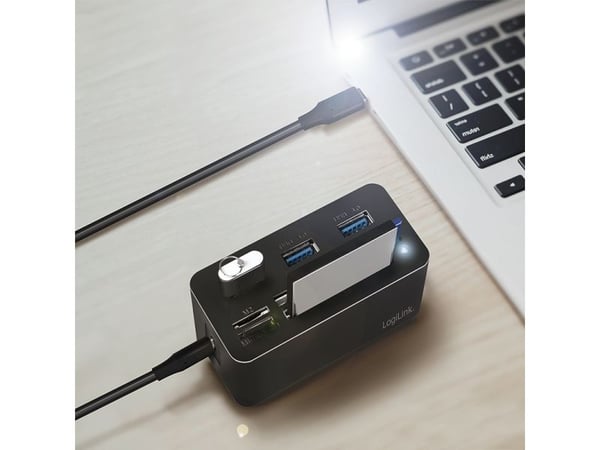 LogiLink CR0046, Ledningsført, USB 3.2 Gen 1 (3.1 Gen 1) Type-C, Sort, Kompakt flash (CF), MS Micro (M2), Hukommelsesstick (MS), MicroSD (TransFlas...