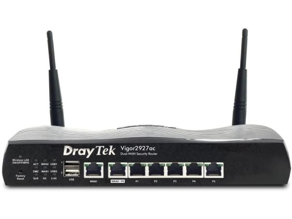 DrayTek Vigor2927ac, Wi-Fi 5 (802.11ac), Kaksitaajuus (2,4 GHz/5 GHz), Ethernet LAN, 4G, Musta, Pöytäreititin