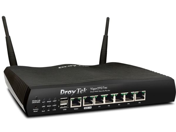 DrayTek Vigor2927ac, Wi-Fi 5 (802.11ac), Kaksitaajuus (2,4 GHz/5 GHz), Ethernet LAN, 4G, Musta, Pöytäreititin