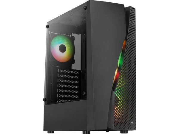 AeroCool Wave - Mid tower - ATX - genomskinlig sidopanel (härdat glas) - ingen strömförsörjning (ATX) - svart - USB/ljud