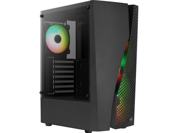 AeroCool Wave - Mid tower - ATX - genomskinlig sidopanel (härdat glas) - ingen strömförsörjning (ATX) - svart - USB/ljud