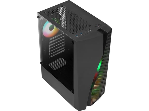 AeroCool Wave - Mid tower - ATX - genomskinlig sidopanel (härdat glas) - ingen strömförsörjning (ATX) - svart - USB/ljud