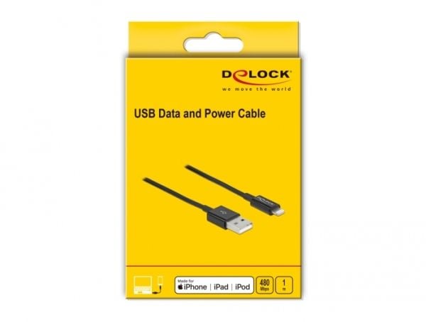 Delock - Lightning-kabel - USB hann til Lightning hann - 1 m - svart