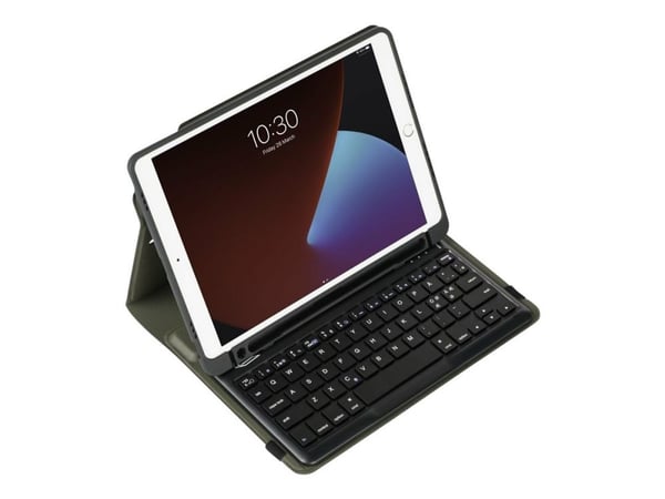 Targus Pro-Tek Education - Tastatur og folioveske (boks) - trådløs - Bluetooth 5.1 - Tysk - svart tastatur, svart boks - for Apple 10.2-inch iPad (...