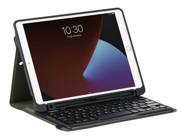 Targus Pro-Tek Education - Tastatur og folioveske (boks) - trådløs - Bluetooth 5.1 - Tysk - svart tastatur, svart boks - for Apple 10.2-inch iPad (...