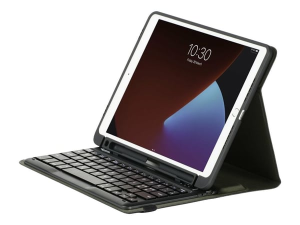 Targus Pro-Tek Education - Tastatur og folioveske (boks) - trådløs - Bluetooth 5.1 - Tysk - svart tastatur, svart boks - for Apple 10.2-inch iPad (...