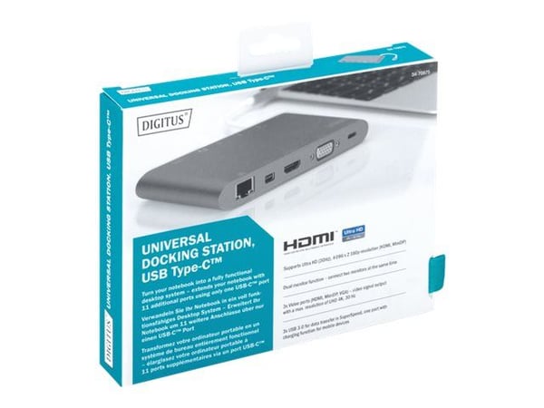 DIGITUS DA-70875 - Dokkingstasjon - USB-C - VGA, HDMI, Mini DP - 1GbE