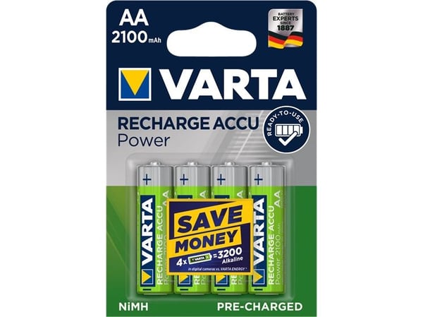 Varta -56706B, Oppladbart batteri, AA, Nikkelmetallhydrid (NiMH), 1,2 V, 4 stykker, 2100 mAh