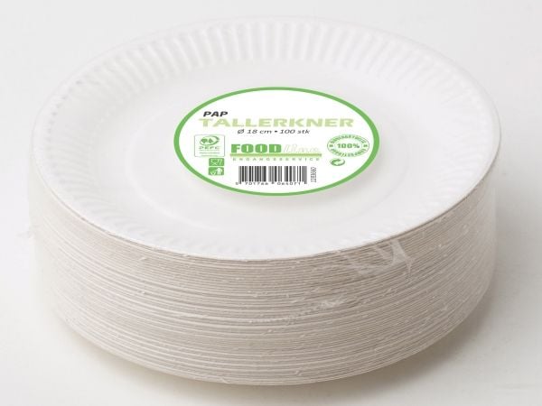 Tallerken Middag, Rund indvendig diameter 180.0 mm biologisk nedbrydeligt papir, hvid komposterbar,
