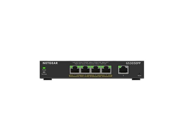 NETGEAR Plus GS305EPP - Switch - smart - 5 x 10/100/1000 (4 PoE+) - skrivbordsmodell, väggmonterbar - PoE+ (120 W)
