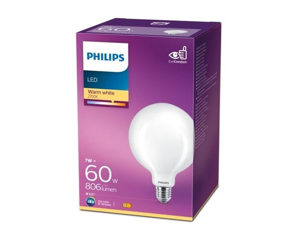 Philips - LED-filamentlyspære - form: G120 - mattslipt finish - E27 - 7 W (ekvivalent 60 W) - klasse E - varmt hvitt lys - 2700 K