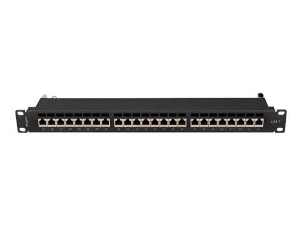 Lanberg PPS7-1024-B - Koblingspanel - CAT 7 - STP - RJ-45 X 24 - RAL 9004, svart - 1U - 19"