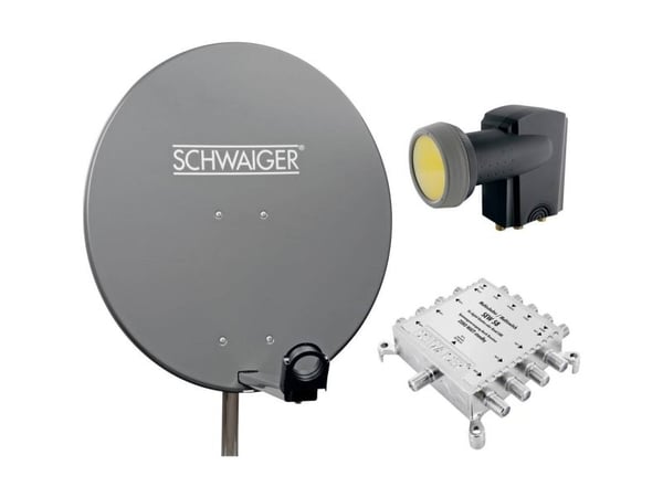 SCHWAIGER SAT-anlegg 80 cm 6 deltakere Quattro-LNB (uten switch) antrasitt med multiswitch 5/6