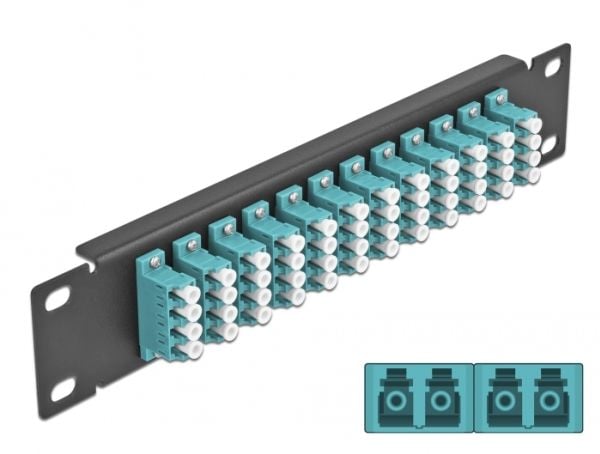 Delock - Koblingspanel - skapmonterbar - LC MM X 48 - svart, akvamarin - 1U - 10"