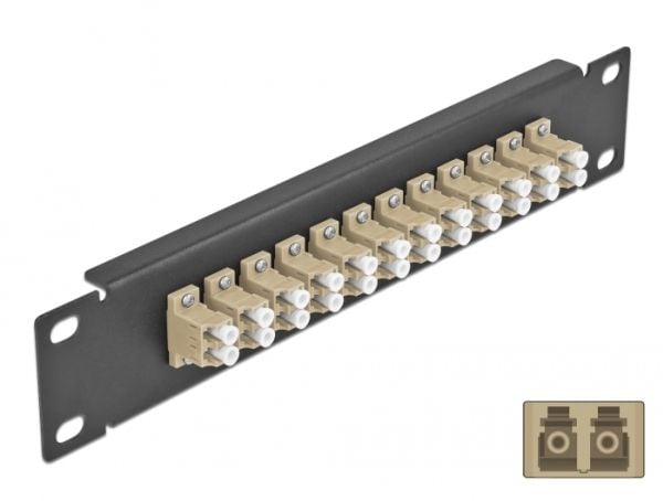Delock - Koblingspanel - skapmonterbar - LC Duplex MM X 12 - svart, beige - 1U - 10"