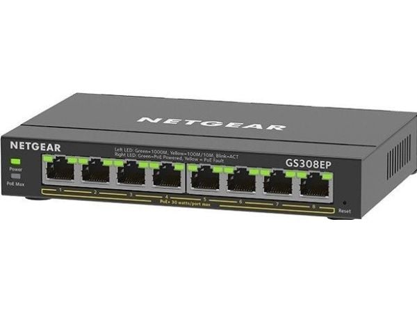 NETGEAR Plus GS308EP - Switch - smart - 8 x 10/100/1000 (PoE+) - stasjonær, veggmonterbar - PoE+ (62 W)