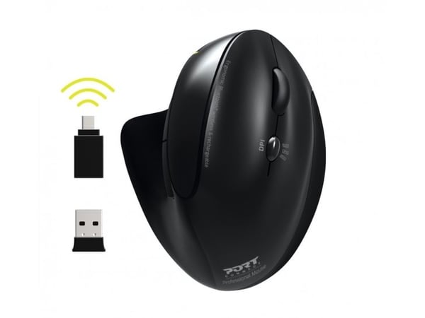 PORT Connect Professional - Vertikal mus - ergonomisk - høyrehendt - optisk - 5 knapper - trådløs - 2.4 GHz, Bluetooth 3.0, Bluetooth 5.0 - USB / U...