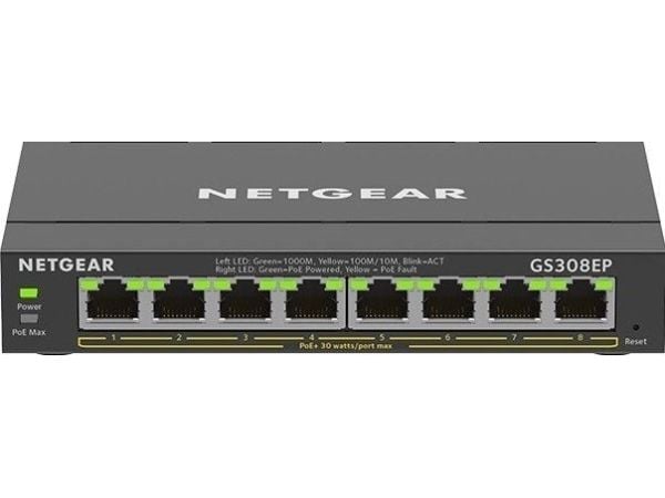 NETGEAR Plus GS308EP - Switch - smart - 8 x 10/100/1000 (PoE+) - stasjonær, veggmonterbar - PoE+ (62 W)
