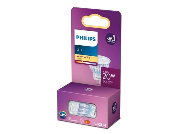 Philips - Spotlight - LED lyspære - GU4 - 2,3 W (20 W ekvivalent) - Klasse A++ - Varmhvitt lys - 2700 K