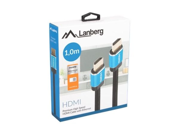 Lanberg - Premium High Speed - HDMI-kabel med Ethernet - HDMI hann til HDMI hann - 1 m - trippel beskyttelse - svart - 4K-støtte