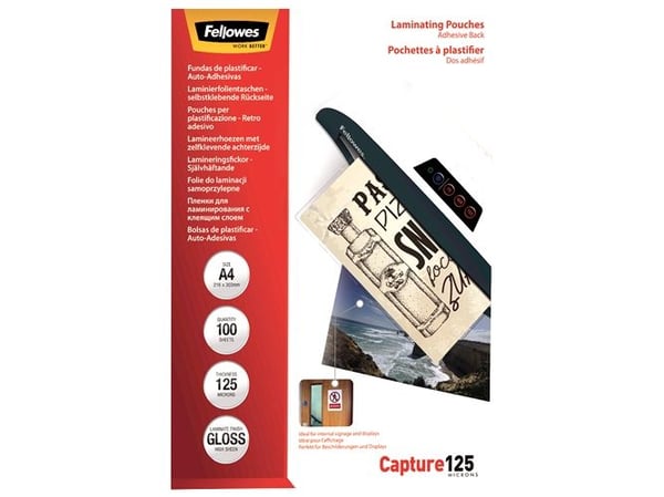 Fellowes - Adhesiv - 125 mikroner - 100-pack - glanset - A4 (210 x 297 mm) lamineringspunger
